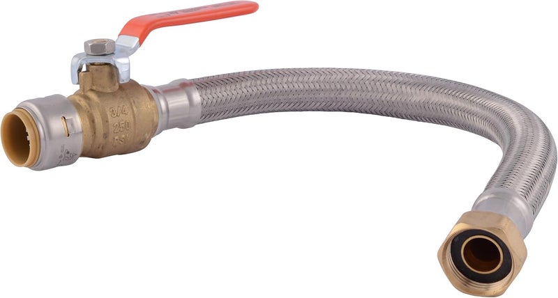 SharkBite Max 3/4 Inch Ball Valve x 3/4 Inch FIP x 18 Inch Stainless Steel Braided Flexible Water Heater Connector,Push to Connect Brass Plumbing Fitting,PEX Pipe, Copper, CPVC,PE-RT,HDPE,UR3088FX18BV - Image 1